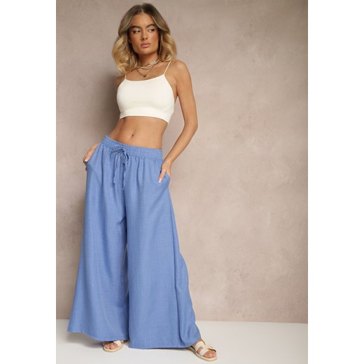 Niebieskie Szerokie Spodnie High Waist Ozdobione Wiązaniem Telonia ze sklepu renee.pl w kategorii Spodnie damskie - zdjęcie 180438325
