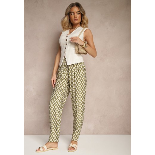 Zielone Spodnie o Szerokim Kroju High Waist w Romby Sarriza ze sklepu renee.pl w kategorii Spodnie damskie - zdjęcie 180438335