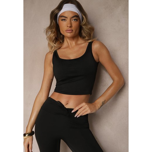 Czarny Komplet Sportowy Dopasowany Top i Spodnie Flare z Wiązaniem w Talii Renee S wyprzedaż renee.pl