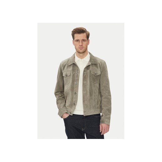 Serge Pariente Kurtka skórzana Jeans Szary Regular Fit ze sklepu MODIVO w kategorii Kurtki męskie - zdjęcie 180444025