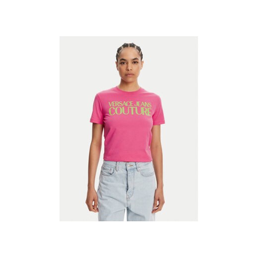 Versace Jeans Couture T-Shirt 78HAHE05 Różowy Regular Fit ze sklepu MODIVO w kategorii Bluzki damskie - zdjęcie 180445777