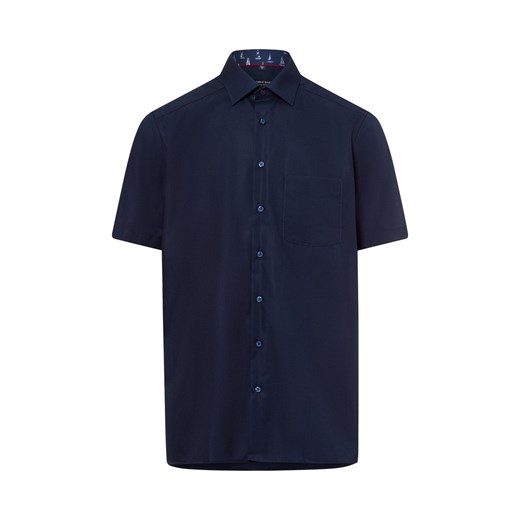 Andrew James Koszula męska - non-iron Mężczyźni Regular Fit Bawełna granatowy jednolity ze sklepu vangraaf w kategorii Koszule męskie - zdjęcie 180447215