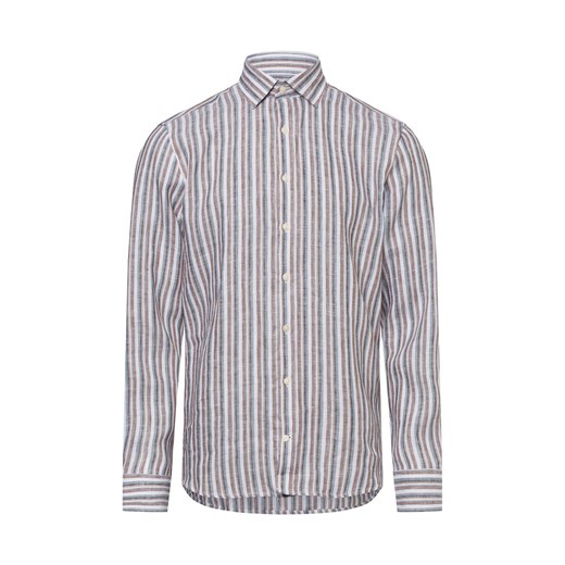 Bugatti Męska koszula casual - Kent Mężczyźni Slim Fit len brązowy w paski ze sklepu vangraaf w kategorii Koszule męskie - zdjęcie 180447258
