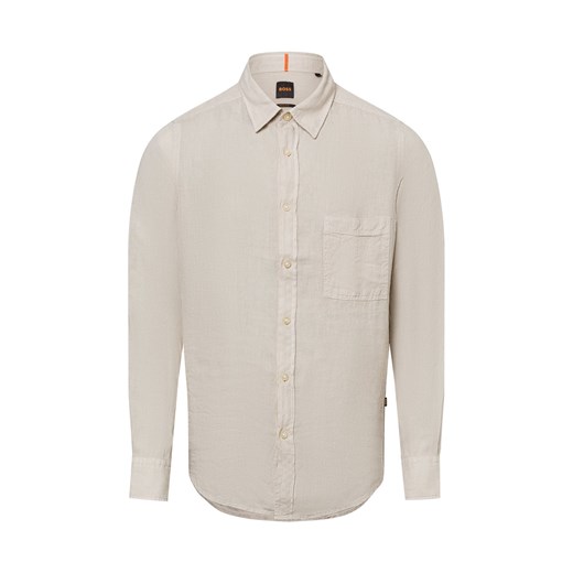 BOSS Orange Męska koszula casual z zawartością lnu - Relegant Mężczyźni Regular Fit len beżowy jednolity ze sklepu vangraaf w kategorii Koszule męskie - zdjęcie 180447267