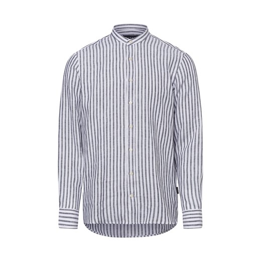 Bugatti Męska koszula lniana na co dzień Mężczyźni Slim Fit len czarny w paski ze sklepu vangraaf w kategorii Koszule męskie - zdjęcie 180447268