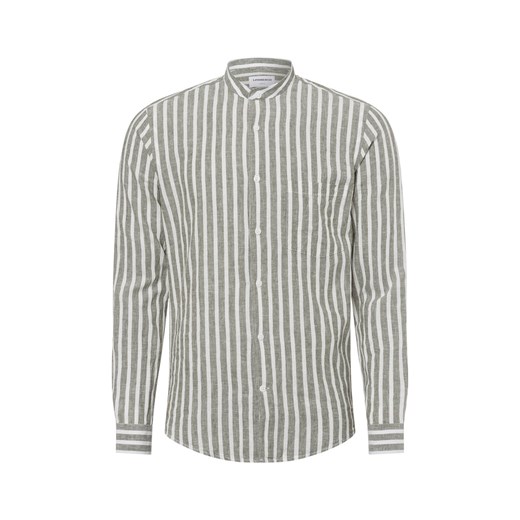 Lindbergh Męska koszula casual z zawartością lnu Mężczyźni Slim Fit len khaki w paski ze sklepu vangraaf w kategorii Koszule męskie - zdjęcie 180447299