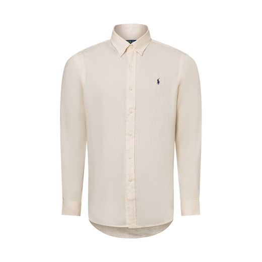 Polo Ralph Lauren Męska koszula lniana na co dzień Mężczyźni Modern Fit len beżowy jednolity ze sklepu vangraaf w kategorii Koszule męskie - zdjęcie 180447326