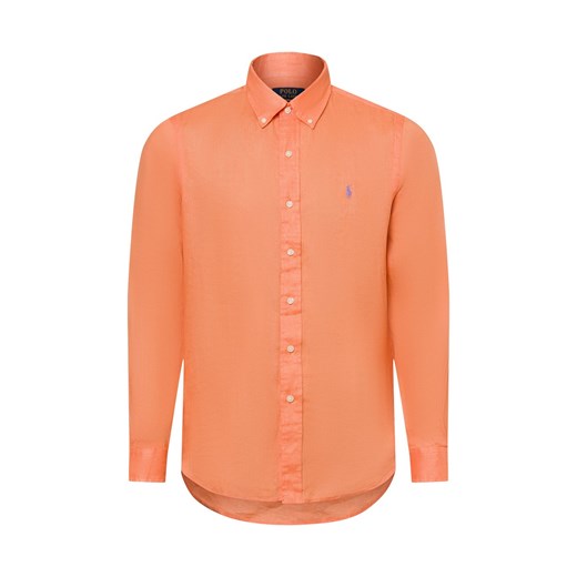 Polo Ralph Lauren Męska koszula lniana na co dzień Mężczyźni Modern Fit len pomarańczowy jednolity ze sklepu vangraaf w kategorii Koszule męskie - zdjęcie 180447327