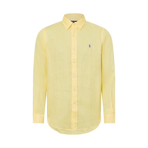 Polo Ralph Lauren Męska koszula lniana na co dzień Mężczyźni Modern Fit len żółty jednolity ze sklepu vangraaf w kategorii Koszule męskie - zdjęcie 180447328