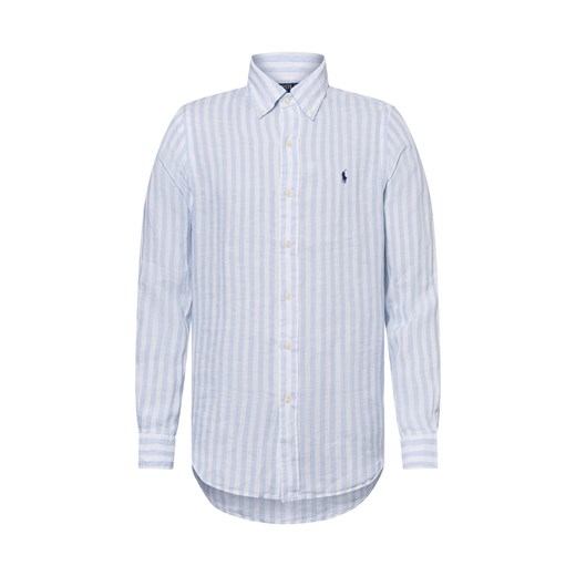 Polo Ralph Lauren Męska koszula lniana na co dzień Mężczyźni Modern Fit len jasnoniebieski w paski ze sklepu vangraaf w kategorii Koszule męskie - zdjęcie 180447335