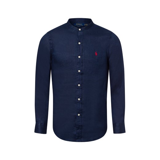 Polo Ralph Lauren Męska koszula lniana Mężczyźni Slim Fit len granatowy jednolity ze sklepu vangraaf w kategorii Koszule męskie - zdjęcie 180447389