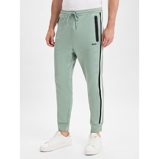 BOSS Green Męskie spodnie do biegania - Hover Striped C Mężczyźni Sztuczne włókno miętowy jednolity ze sklepu vangraaf w kategorii Spodnie męskie - zdjęcie 180447545