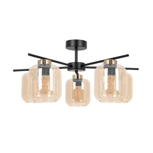 Sufitowa lampa z pięcioma szklanymi kloszami beżowa N7-G89 ze sklepu Edinos.pl w kategorii Lampy sufitowe - zdjęcie 180449285