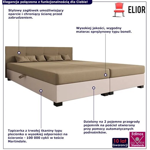 Dwuosobowe łóżko tapicerowane jasny brąz + ecru Esceni 3X - 3 rozmiary Elior One Size Edinos.pl