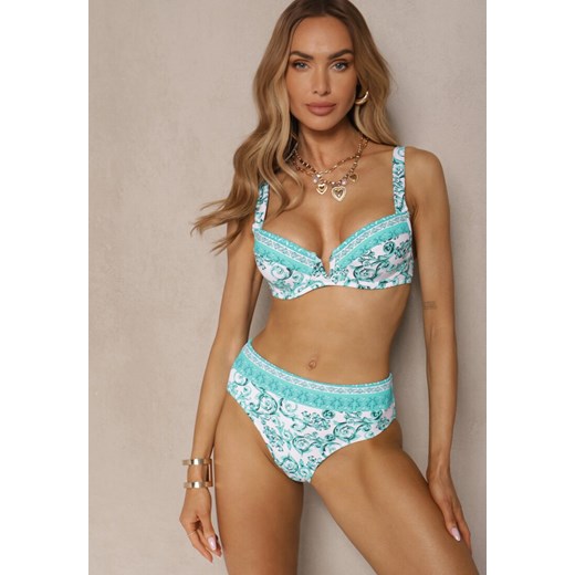 Jasnozielone Bikini Zdobione Ornamentalnym Printem Biustonosz i Figi Mirulea ze sklepu renee.pl w kategorii Stroje kąpielowe - zdjęcie 180451038
