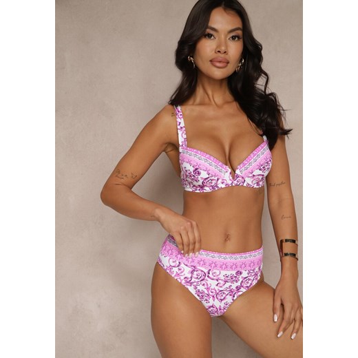 Fuksjowe Bikini Zdobione Ornamentalnym Printem Biustonosz i Figi Mirulea ze sklepu renee.pl w kategorii Stroje kąpielowe - zdjęcie 180452767