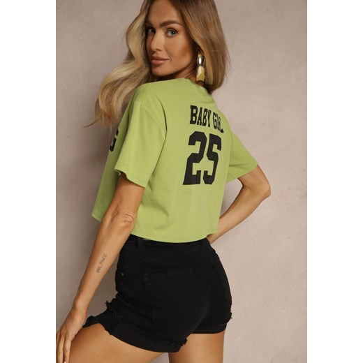 Zielony Krótki T-shirt z Bawełny o Kroju Oversize Zarvela ze sklepu renee.pl w kategorii Bluzki damskie - zdjęcie 180452917