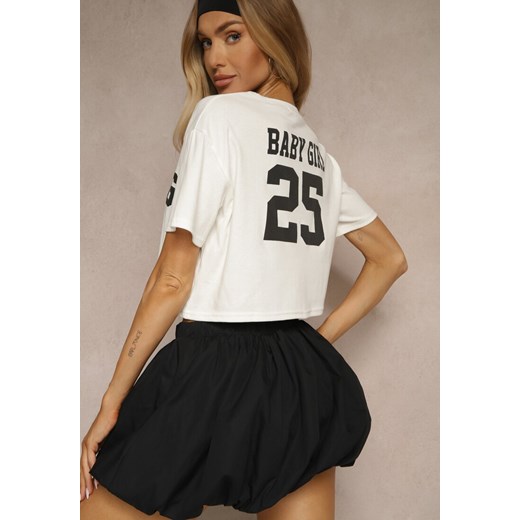 Biały Krótki T-shirt z Bawełny o Kroju Oversize Zarvela ze sklepu renee.pl w kategorii Bluzki damskie - zdjęcie 180452927