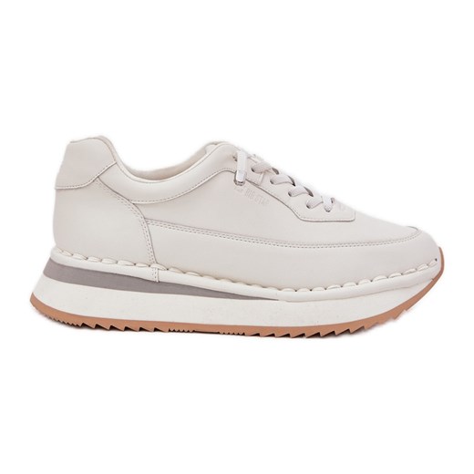 Skórzane Sneakersy Damskie Na Platformie Big Star RR274A333 Białe ze sklepu ButyModne.pl w kategorii Buty sportowe damskie - zdjęcie 180457655