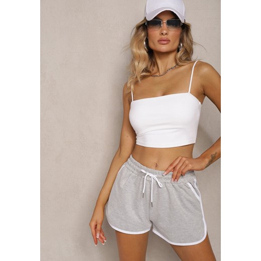 Jasnoszare Szorty Dresowe z Dodatkiem Bawełny High Waist Wykończone Lamówką Mivorina ze sklepu renee.pl w kategorii Szorty - zdjęcie 180458188