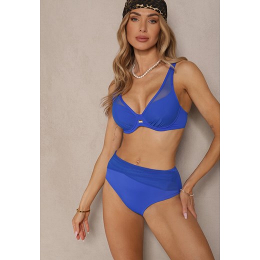Niebieskie Bikini z Siateczkowymi Zdobieniami Biustonosz i Majtki Typu Figi Linelissa ze sklepu renee.pl w kategorii Stroje kąpielowe - zdjęcie 180458245
