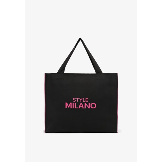 Czarno-Fuksjowa Torebka Shopper Materiałowa z Napisem Zasuwana Saliretia ze sklepu born2be.pl w kategorii Torby Shopper bag - zdjęcie 180458597