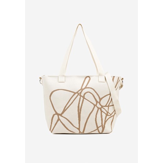 Jasnobeżowa Torebka Typu Shopper z Paskiem Crossbody w Abstrakcyjny Wzór Obelisse ze sklepu renee.pl w kategorii Torby Shopper bag - zdjęcie 180458789