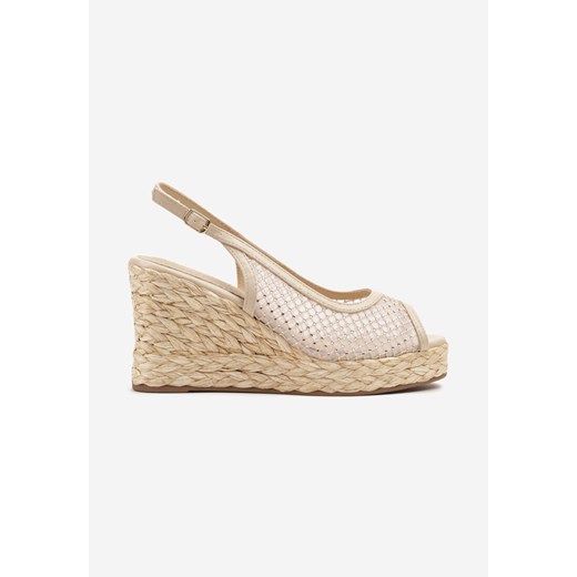 Espadryle damskie beżowe Born2be na koturnie z klamrą eleganckie