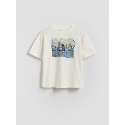 Reserved - Bawełniany t-shirt z nadrukiem - złamana biel ze sklepu Reserved w kategorii T-shirty chłopięce - zdjęcie 180459739