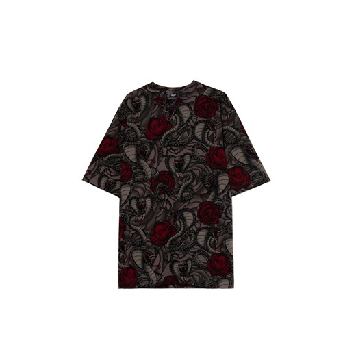 Cropp - Koszulka z motywem węży i róż - szary ze sklepu Cropp w kategorii T-shirty męskie - zdjęcie 180460719