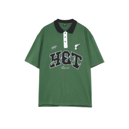 Cropp - Zielona koszulka polo z nadrukiem - zielony ze sklepu Cropp w kategorii T-shirty męskie - zdjęcie 180461778