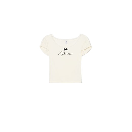 Cropp - T-shirt z napisem i ozdobnymi detalami - biały ze sklepu Cropp w kategorii Bluzki damskie - zdjęcie 180461787