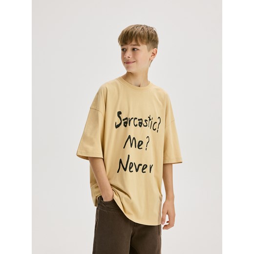 Reserved - Bawełniany t-shirt oversize - kremowy ze sklepu Reserved w kategorii T-shirty chłopięce - zdjęcie 180461825
