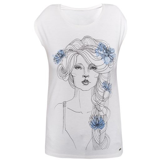 T-shirt z portretem dziewczyny e-monnari szary kwiatowy
