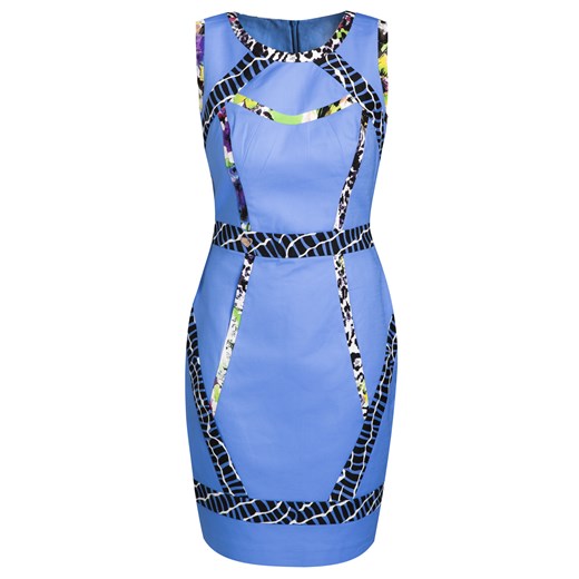 Sukienka z multikolorowymi lamówkami e-monnari niebieski dopasowane