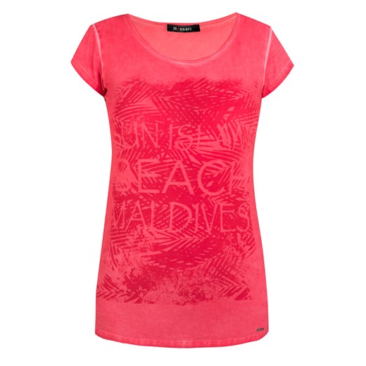 T-shirt z wakacyjnym nadrukiem e-monnari rozowy bawełna