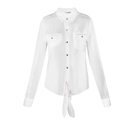 Bluzka z wiązaniem e-monnari bialy Koszule damskie z długim rękawem