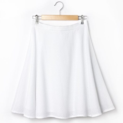 Spódnica rozszerzana z haftem angielskim z czystej bawełny la-redoute-pl bialy bawełna