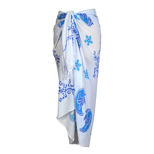 BIAŁA CHUSTA PLAŻOWA PAREO W KWIATY allora niebieski kwiatowy