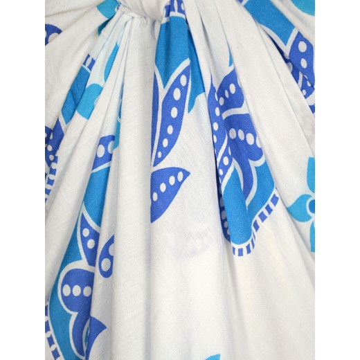 BIAŁA CHUSTA PLAŻOWA PAREO W KWIATY allora niebieski wiskoza
