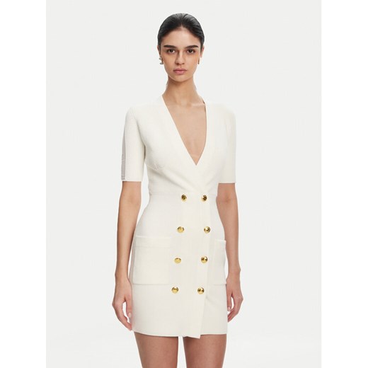 Elisabetta Franchi Sukienka dzianinowa AM-66S-51E2 Biały Regular Fit ze sklepu MODIVO w kategorii Sukienki - zdjęcie 181035495