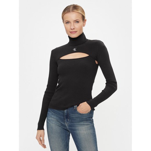 Calvin Klein Jeans Golf 2 In 1 Cut Out Tight Sweater J20J222621 Czarny Slim Fit ze sklepu MODIVO w kategorii Swetry damskie - zdjęcie 181035807
