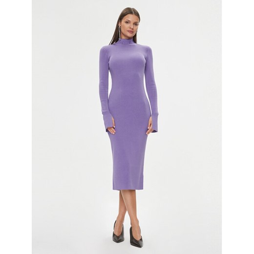 Patrizia Pepe Sukienka dzianinowa 2A2612/K002-M477 Fioletowy Slim Fit ze sklepu MODIVO w kategorii Sukienki - zdjęcie 181053938