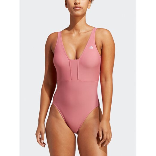 adidas Strój kąpielowy Iconisea 3-Stripes Swimsuit IB9243 Różowy Fitted Fit ze sklepu MODIVO w kategorii Stroje kąpielowe - zdjęcie 181057029