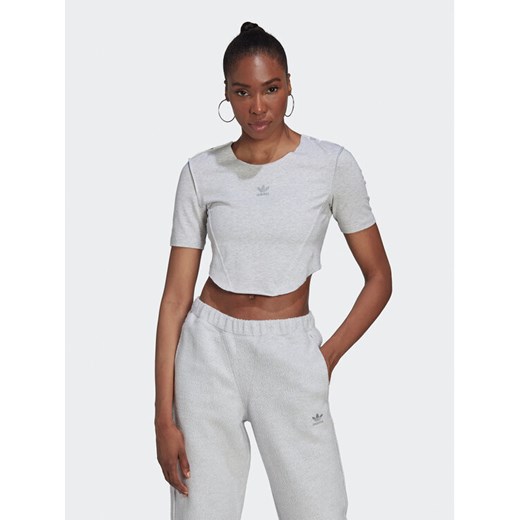 adidas T-Shirt Crop Loungewear HL9130 Szary Regular Fit 42 MODIVO
