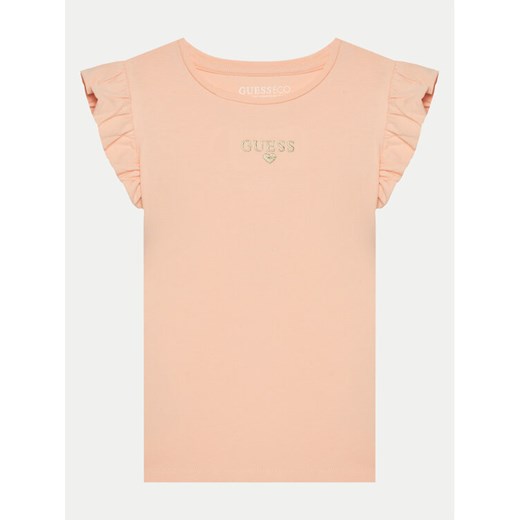 Guess T-Shirt K5RI26 K6YW4 Koralowy Regular Fit ze sklepu MODIVO w kategorii Bluzki dziewczęce - zdjęcie 181094615