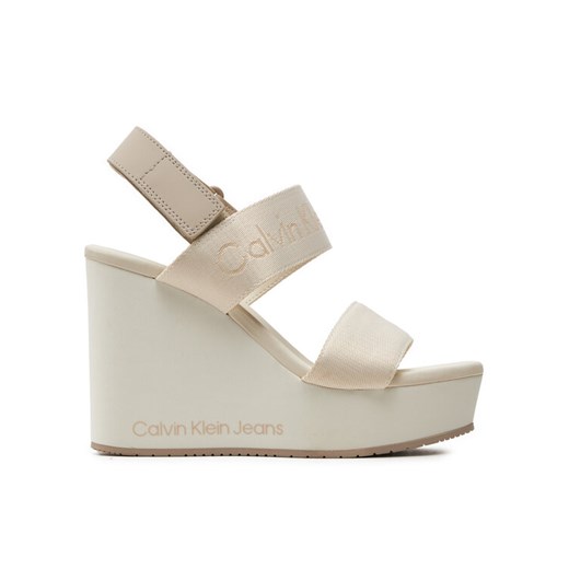 Calvin Klein Jeans Sandały Wedge Sandal Webbing In Mtl YW0YW01479 Écru 41 MODIVO