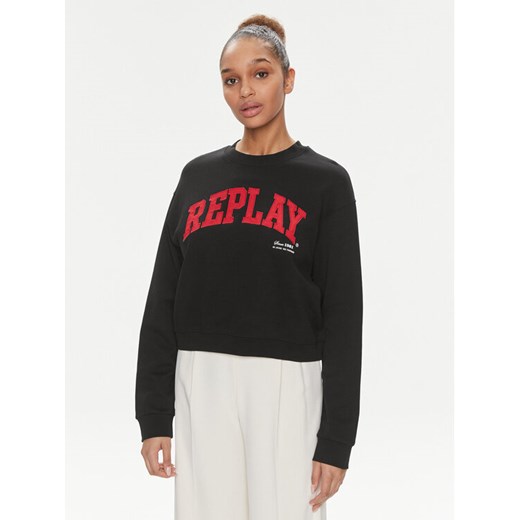 Replay Bluza W3104.000.23591 Czarny Regular Fit ze sklepu MODIVO w kategorii Bluzy damskie - zdjęcie 181119286