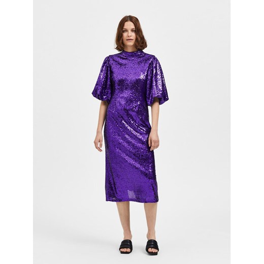 Selected Femme Sukienka koktajlowa Sola 16086217 Fioletowy Regular Fit ze sklepu MODIVO w kategorii Sukienki - zdjęcie 181132346