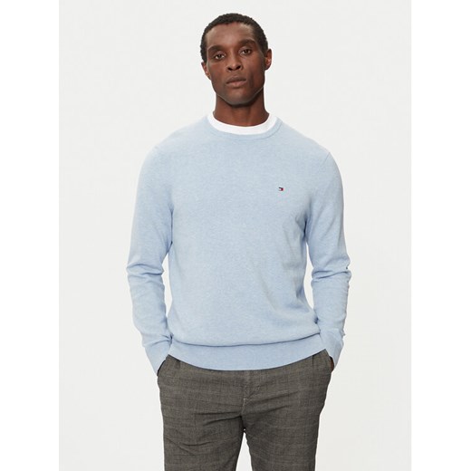 Tommy Hilfiger Sweter Essential MW0MW14748 Błękitny Regular Fit ze sklepu MODIVO w kategorii Swetry męskie - zdjęcie 181174448